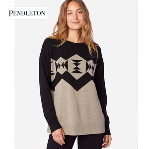 Pendleton Merino Wool Sonora Sweater M Black Tan Intarsia Knit Crewneck Pullover